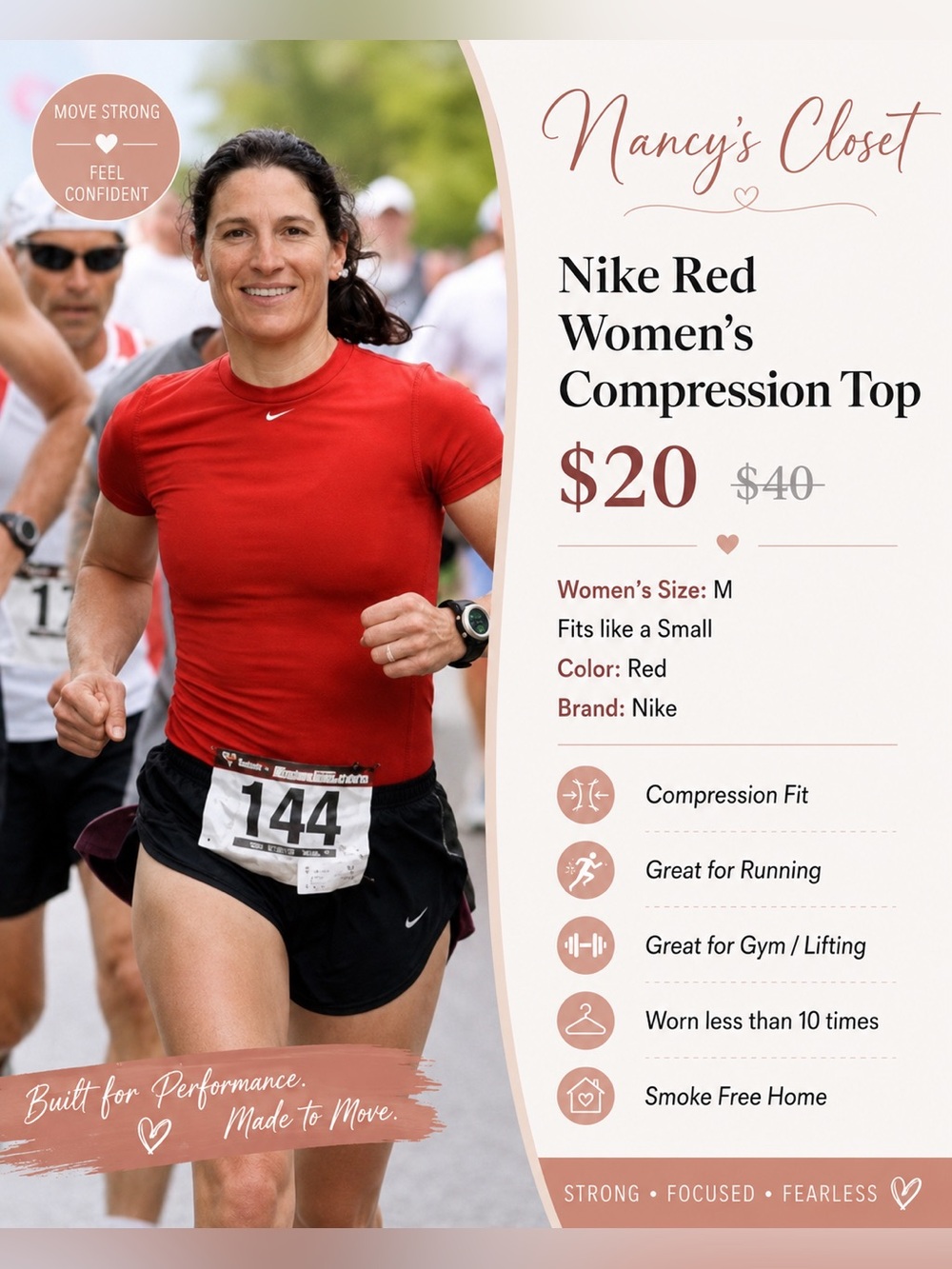 Nike Red Womens Compression Top